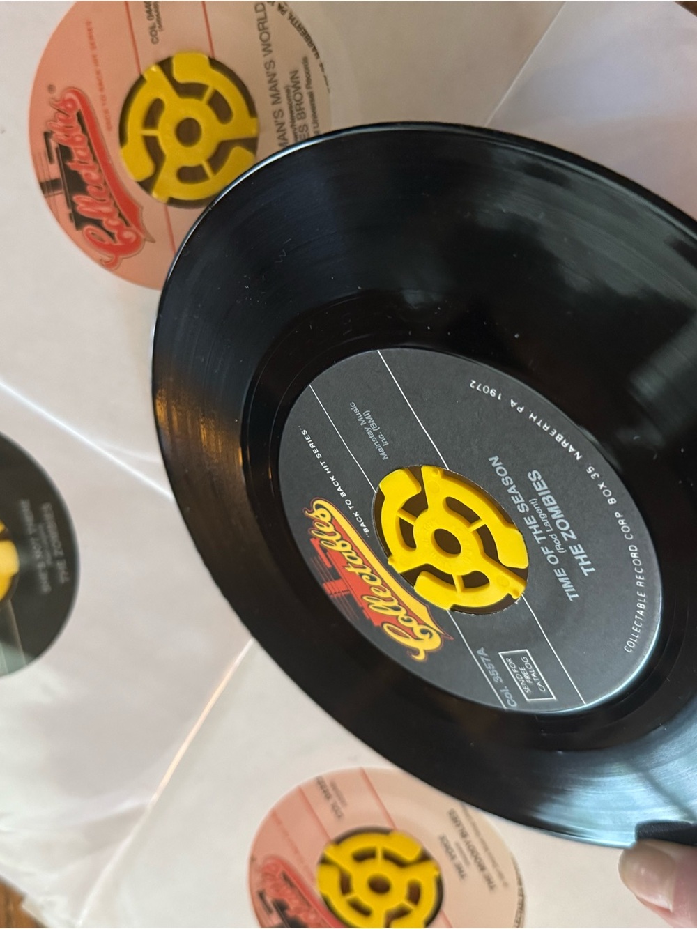 LOT of 45 RPM Vinyl Singles with 45 spacer adapters (lot of 6)